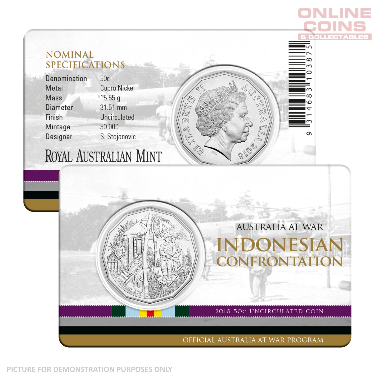2016 50c Uncirculated Carded Coin - Indonesian Confrontation